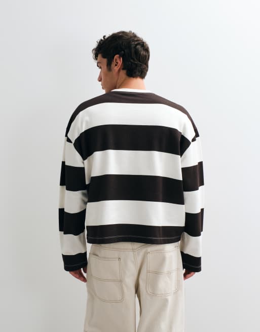 ASOS DESIGN oversize boxig randig tröja med rund halsringning i brun, 3 av 5