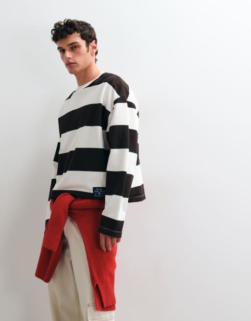 ASOS DESIGN oversize boxig randig tröja med rund halsringning i brun, 5 av 5
