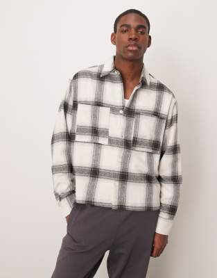 oversize boxy brushed shirt in black and white oversize check-Neutral