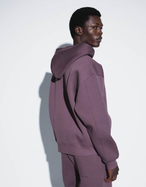 ASOS DESIGN Oversize-Boxy-Kapuzenpullover mit Stickprint aus Scuba-Material in Lila, 4 von 6