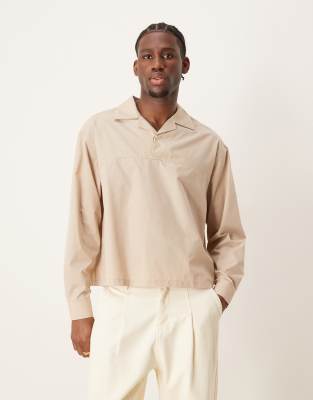 Asos Design Oversize Boxy Overhead Shirt In Neutral