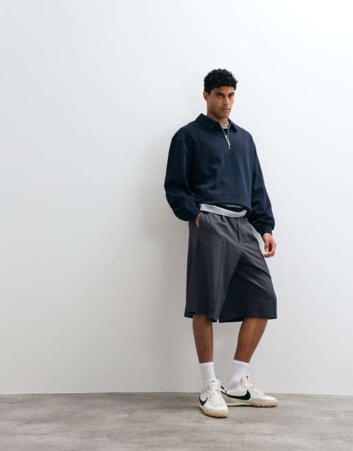 ASOS DESIGN Oversize-Boxy-Polo mit Viertelreißverschluss in Marineblau, 4 von 5