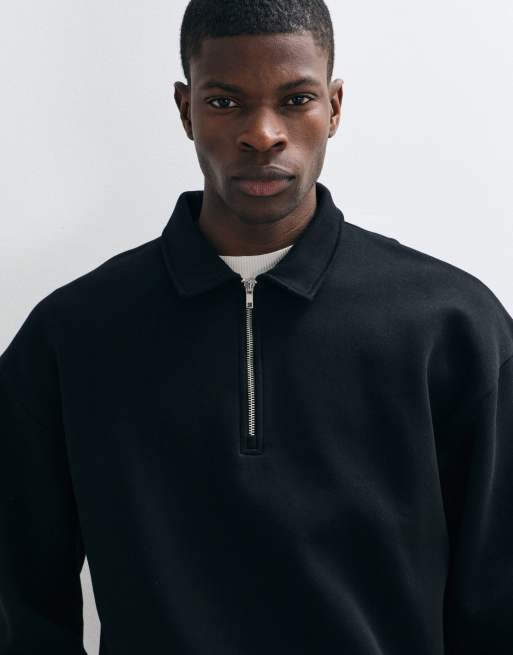 ASOS DESIGN oversize boxy polo z krótkim zamkiem w czerni, 4 z 10