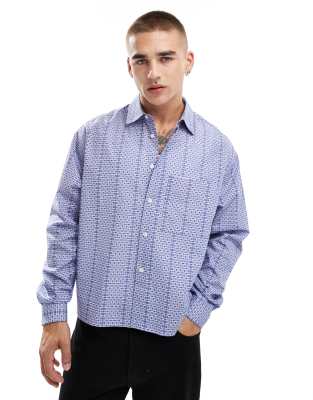 Asos Design Oversize Boxy Shirt In Blue Plaid