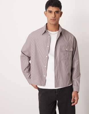 Asos Design Oversize Boxy Shirt In Gray Stripe