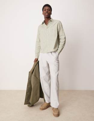 Asos Design Oversize Boxy Shirt In Light Green Stripe