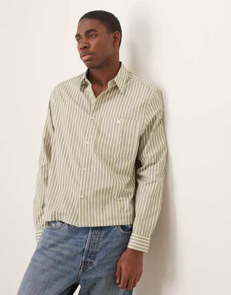 ASOS DESIGN oversize boxy shirt in light green stripe - view 1