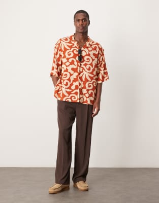 Asos Design Oversize Boxy Shirt With Abstract Summer Print And Half Sleeve In Multi