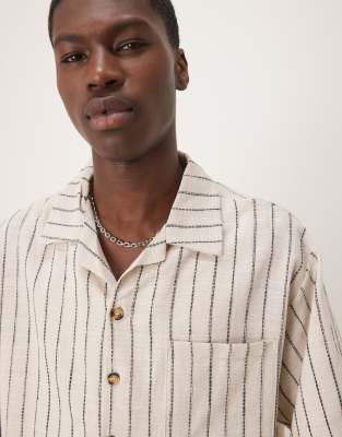 ASOS DESIGN OVERSIZE BOXY SHIRT WITH ECRU AND DARK GREEN STRIPE-NEUTRAL