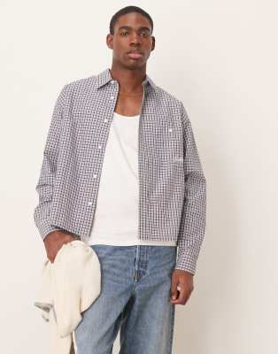 Asos Design Oversize Boxy Shirt With Embroidered Pocket In Gray