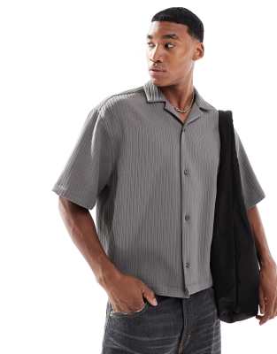 Asos Design Oversize Boxy Shirt With Exaggerated Rib In Neutral