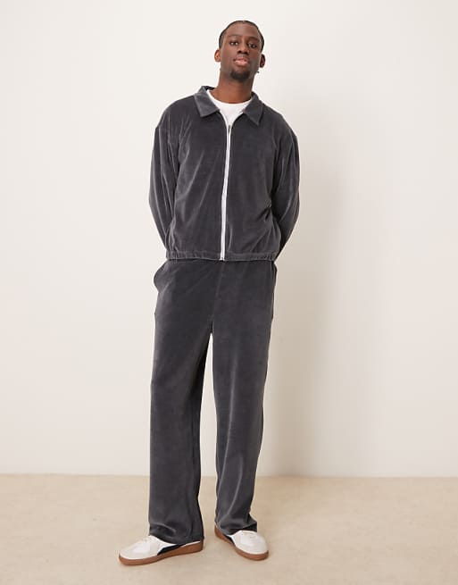 ASOS DESIGN oversize boxy track jacket with piping in gray ASOS DESIGN oversize boxy track jacket with piping in gray