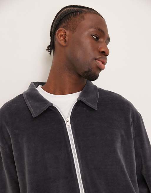 ASOS DESIGN oversize boxy track jacket with piping in gray ASOS DESIGN oversize boxy track jacket with piping in gray
