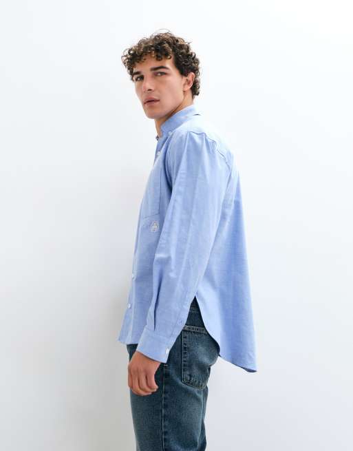 ASOS DESIGN oversize broderad skjorta med rundad fåll i blått, 4 av 5