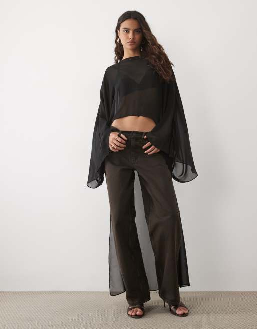 ASOS DESIGN Oversize-Chiffon-Maxitop mit Cape in Schwarz, 2 von 4