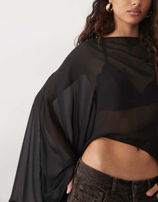 ASOS DESIGN Oversize-Chiffon-Maxitop mit Cape in Schwarz, 3 von 4