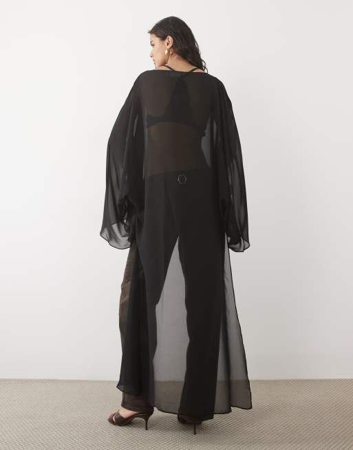 ASOS DESIGN Oversize-Chiffon-Maxitop mit Cape in Schwarz, 4 von 4