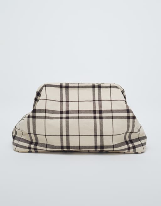 ASOS DESIGN – Oversize-Clutch in Creme mit Karomuster, 3 von 11