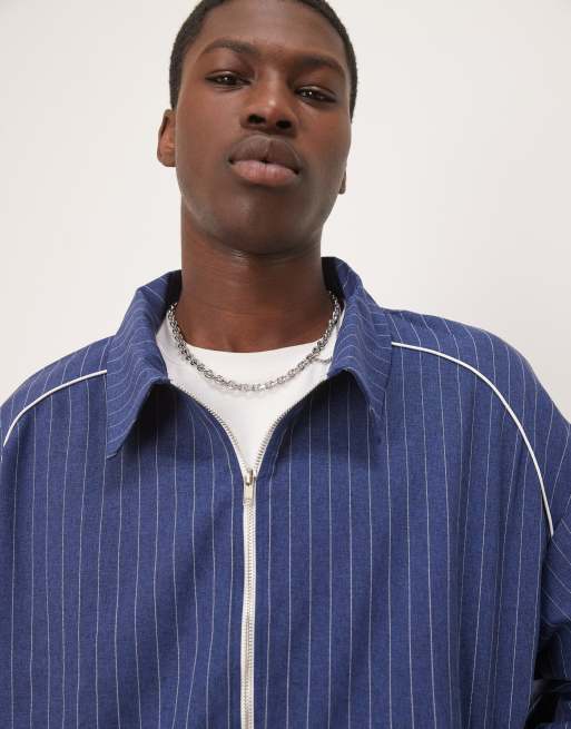 ASOS DESIGN oversize coach jacket in navy pinstripe