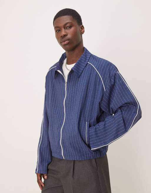 ASOS DESIGN oversize coach jacket in navy pinstripe