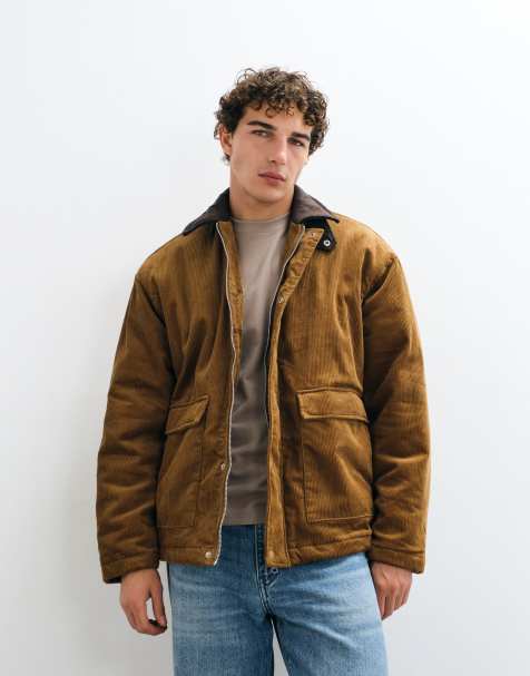 ASOS DESIGN Oversize-Cord-Feldjacke mit Kontrastkragen in Braun - view 1