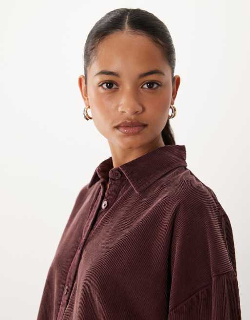 ASOS DESIGN Oversize-Cord-Hemdkleid in verwaschenem Burgunderrot, 3 von 4