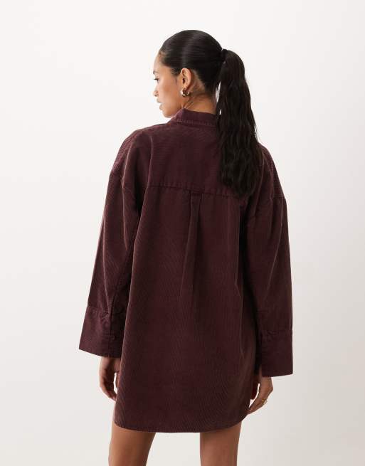 ASOS DESIGN Oversize-Cord-Hemdkleid in verwaschenem Burgunderrot, 4 von 4