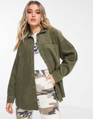 ASOS DESIGN - Oversize-Cordhemd in Khaki-Grün