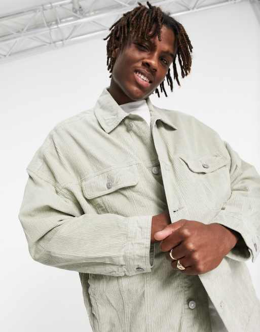 ASOS DESIGN – Oversize-Cordjacke im Western-Stil in zartem Minzgrün