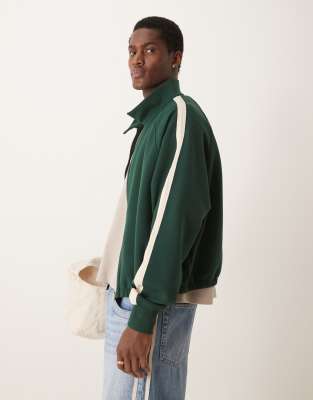 oversize cropped track jacket with raglan sleeve in dark green