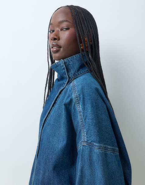 ASOS DESIGN Oversize-Denim-Bomberjacke in mittlerer Waschung, blau, Kombiteil - view 1