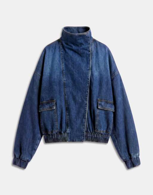 ASOS DESIGN Oversize-Denim-Bomberjacke in mittlerer Waschung, blau, Kombiteil, 5 von 8