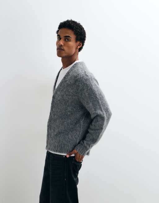 ASOS DESIGN oversize dzianinowy kardigan z moheru w kolorze szarym, 4 z 9