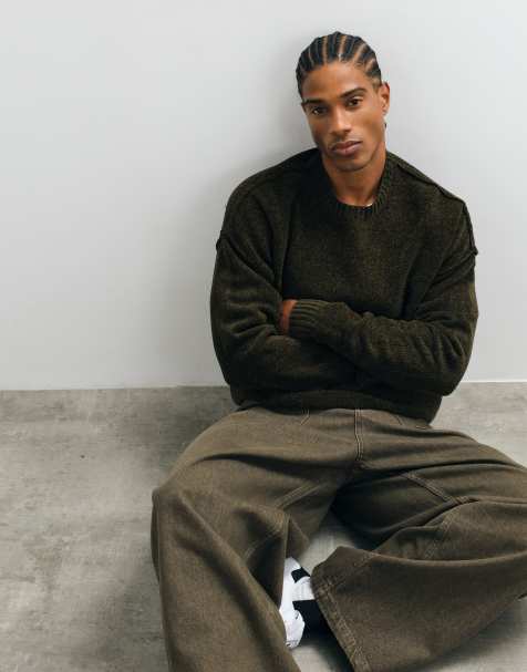 ASOS DESIGN oversize dzianinowy sweter w kolorze oliwkowym - view 1
