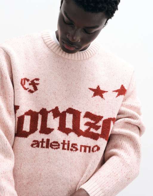ASOS DESIGN oversize dzianinowy sweter z grafiką w kolorze różowym, 4 z 5