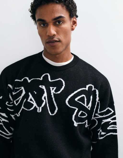 ASOS DESIGN Oversize dzianinowy sweter z okrągłym dekoltem i nadrukiem z tyłu, 2 z 5