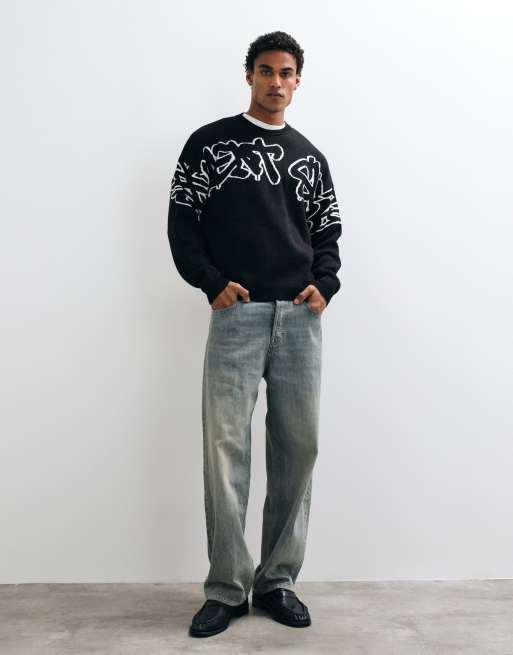 ASOS DESIGN Oversize dzianinowy sweter z okrągłym dekoltem i nadrukiem z tyłu, 3 z 5