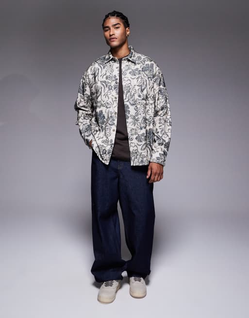 ASOS DESIGN – Oversize-Flanellhemd in Creme mit 90s Blumenmuster, 2 von 5