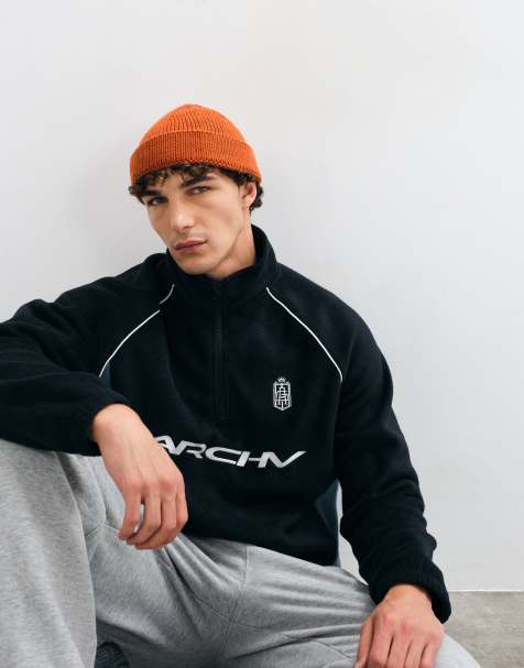 ASOS DESIGN oversize fleece med kvartslång dragkedja, panelsydda partier och kantband i svart - view 1
