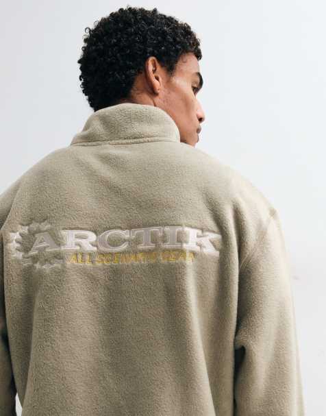 ASOS DESIGN Oversize-Fleece mit Viertelreißverschluss, Stickschrift und Rückendruck in Braun - view 1