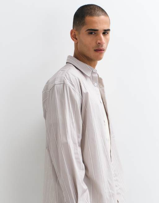 ASOS DESIGN Oversize-gestreiftes Popeline-Hemd in Grau, 4 von 5