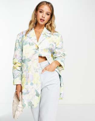 ASOS DESIGN - Oversize-Grandad-Blazer mit Blumenmuster-Bunt