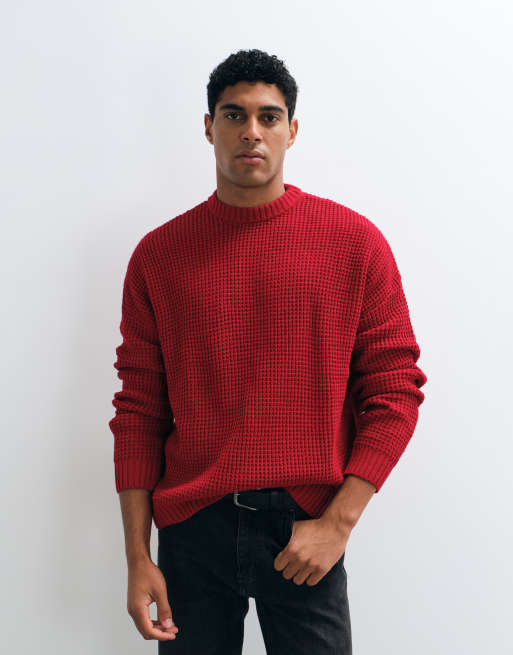 ASOS DESIGN oversize grovstickad tröja i burgundy med våffelstickning, 5 av 5