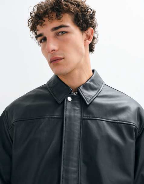 ASOS DESIGN oversize harrington i äkta läder, svart - view 1