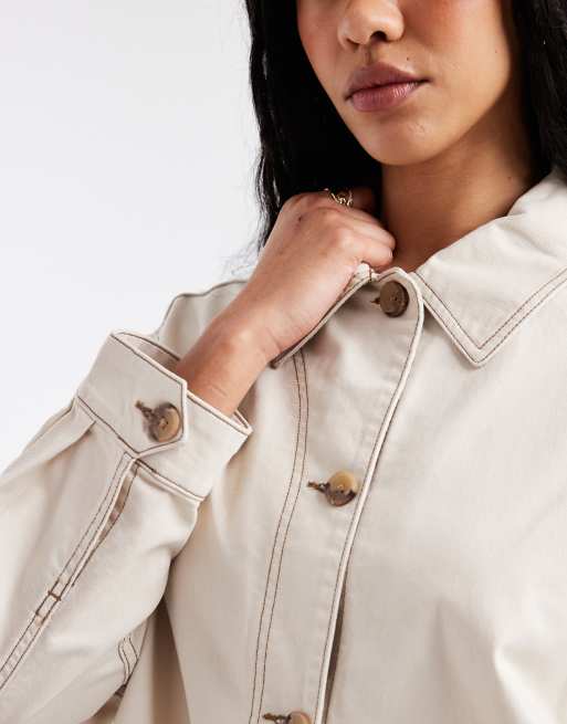 ASOS DESIGN – Oversize-Harrington-Jacke aus Baumwolle in Hellbeige, 4 von 4