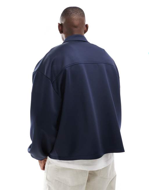 ASOS DESIGN – Oversize-Harrington-Jacke aus Material in Neoprenoptik in Marineblau, 2 von 4