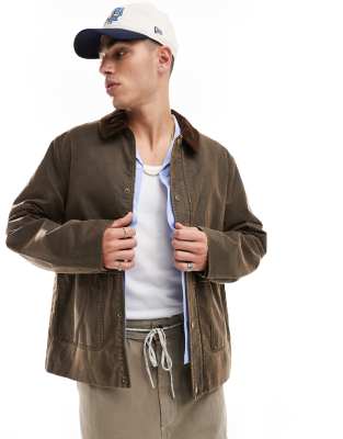ASOS DESIGN – Oversize-Harrington-Jacke in verwaschenem Braun mit Cordkragen - view 1