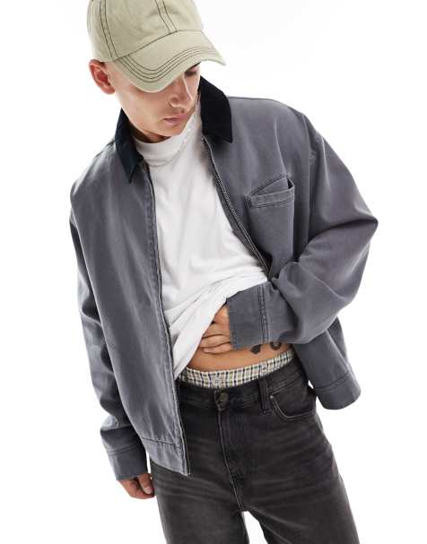 ASOS DESIGN – Oversize-Harrington-Jacke in verwaschenem Grau mit Cordkragen - view 1