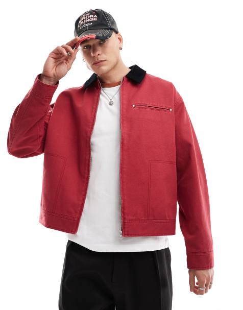 ASOS DESIGN – Oversize-Harrington-Jacke in verwaschenem Rot - view 1