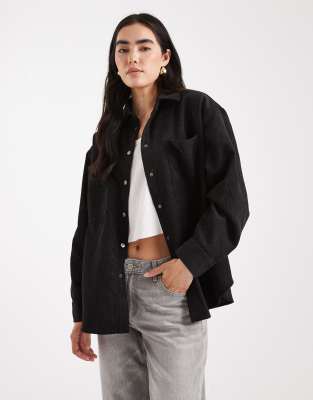 ASOS DESIGN - Oversize-Hemd aus Cord in verwaschenem Schwarz